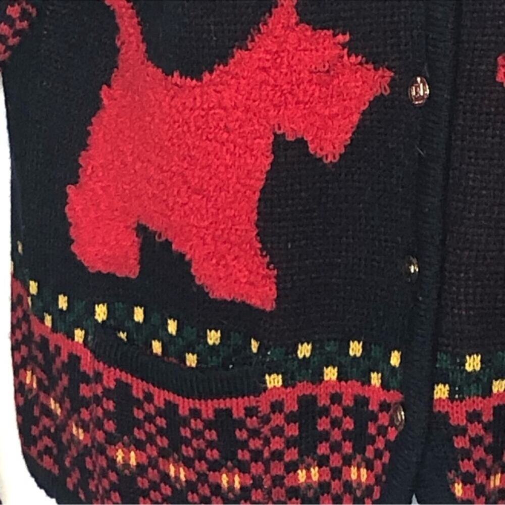 Vintage Scotty Dog Cardigan Navy Novelty Knit Gold Button Sweater M - Picture 8 of 16